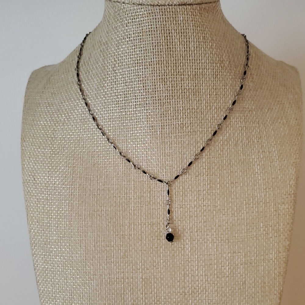 Silver-tone & Black Beaded Necklace